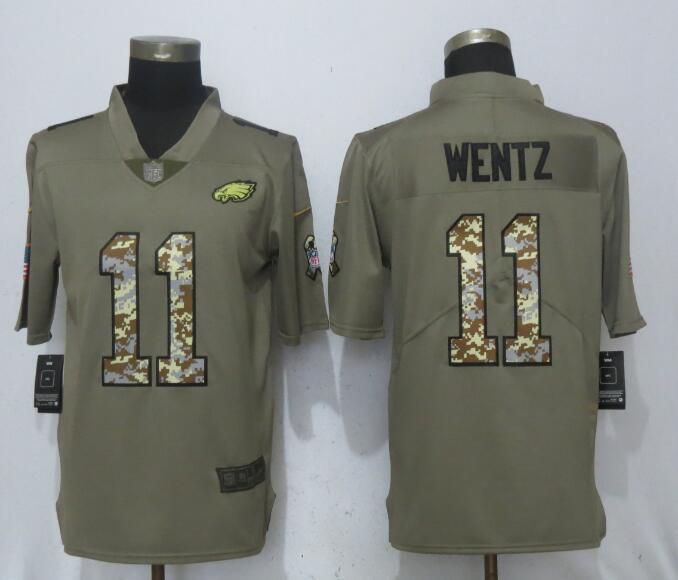 Men Philadelphia Eagles #11 Wentz Olive Camo Carson 2017 Salute to Service Nike Limited NFL Jerseys->jacksonville jaguars->NFL Jersey